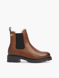 Leather Warm Lined Cleat Chelsea Boots — Brown 1