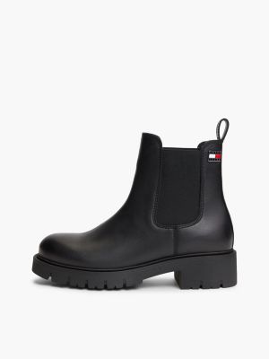 zwart leren chelsea boot met profielzool voor dames - tommy jeans