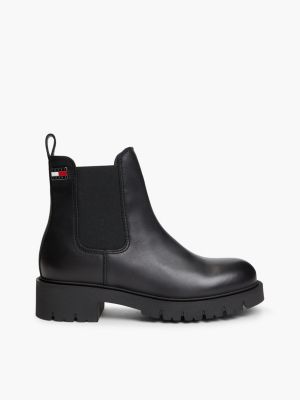 black leather cleat chelsea boots for women tommy jeans