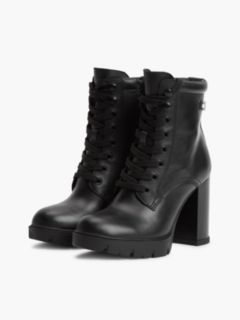 Leather High Block Heel Lace-Up Boots — Black 2