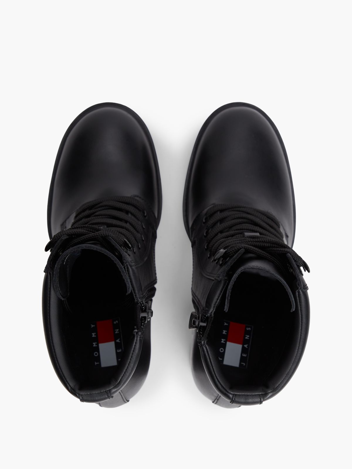 Leather High Block Heel Lace-Up Boots — Black