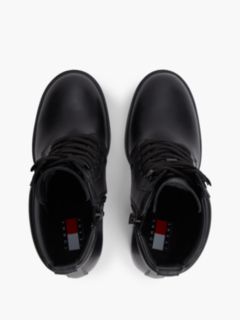 Leather High Block Heel Lace-Up Boots — Black 3