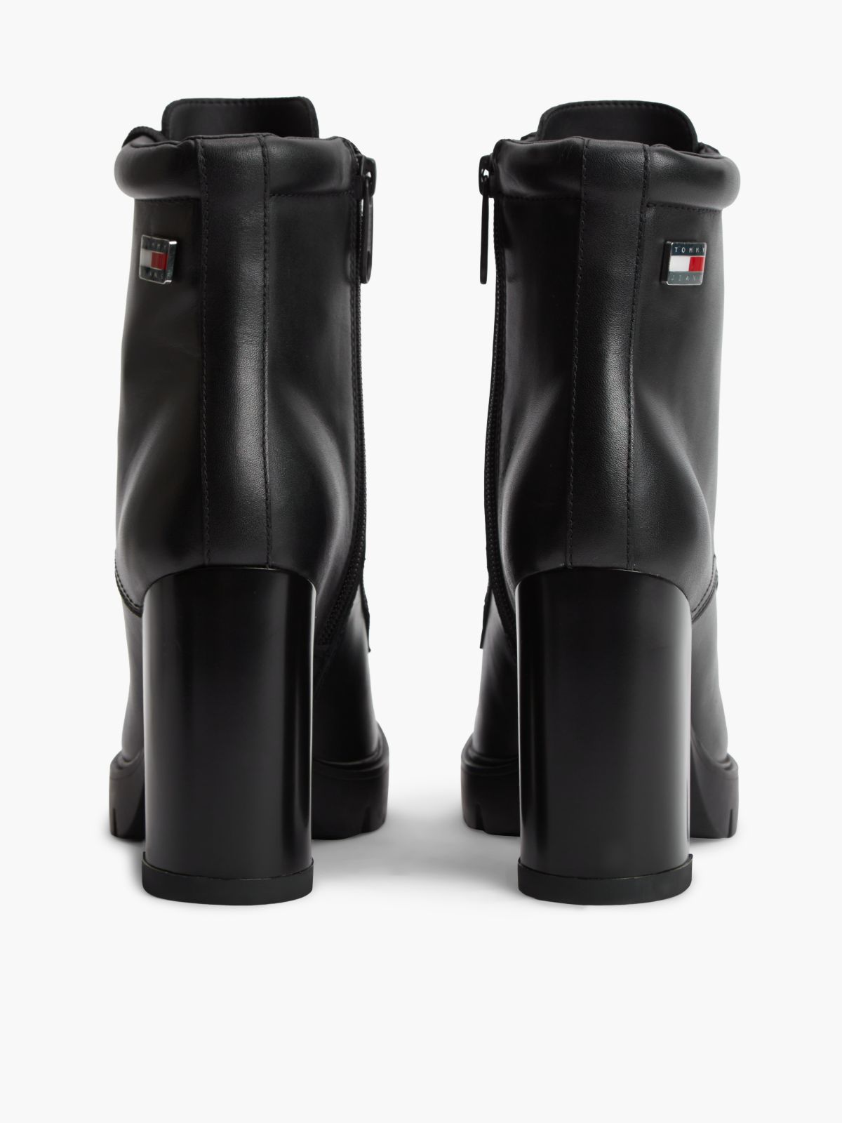 Leather High Block Heel Lace-Up Boots — Black