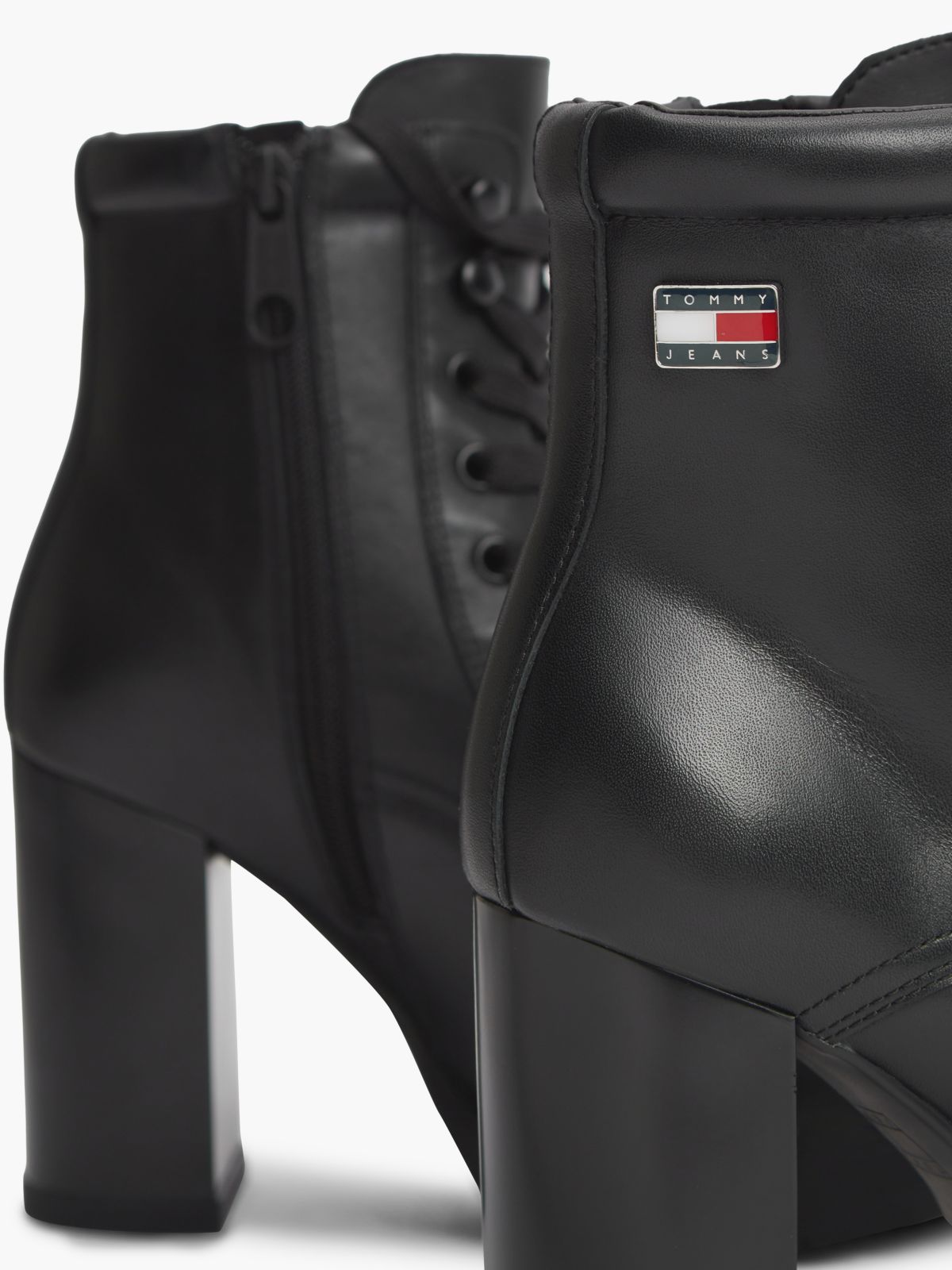 Leather High Block Heel Lace-Up Boots — Black