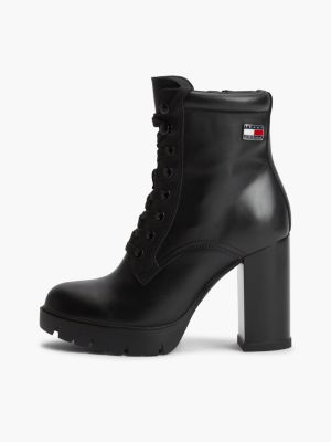 schwarz schnürstiefel aus leder mit hohem blockabsatz für damen - tommy jeans