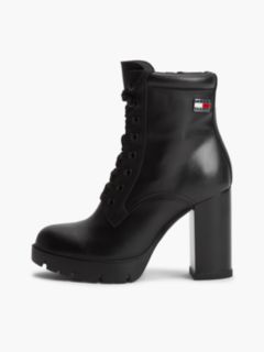 Leather High Block Heel Lace-Up Boots — Black 7