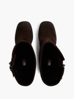 Brushed Suede Strap Buckle Biker Boots — Brown 3