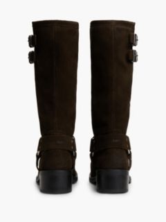 Brushed Suede Strap Buckle Biker Boots — Brown 4