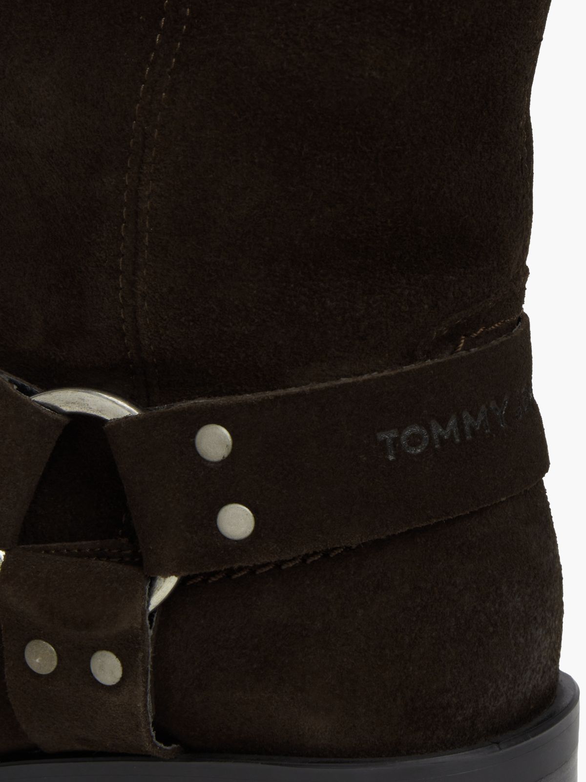Brushed Suede Strap Buckle Biker Boots — Brown