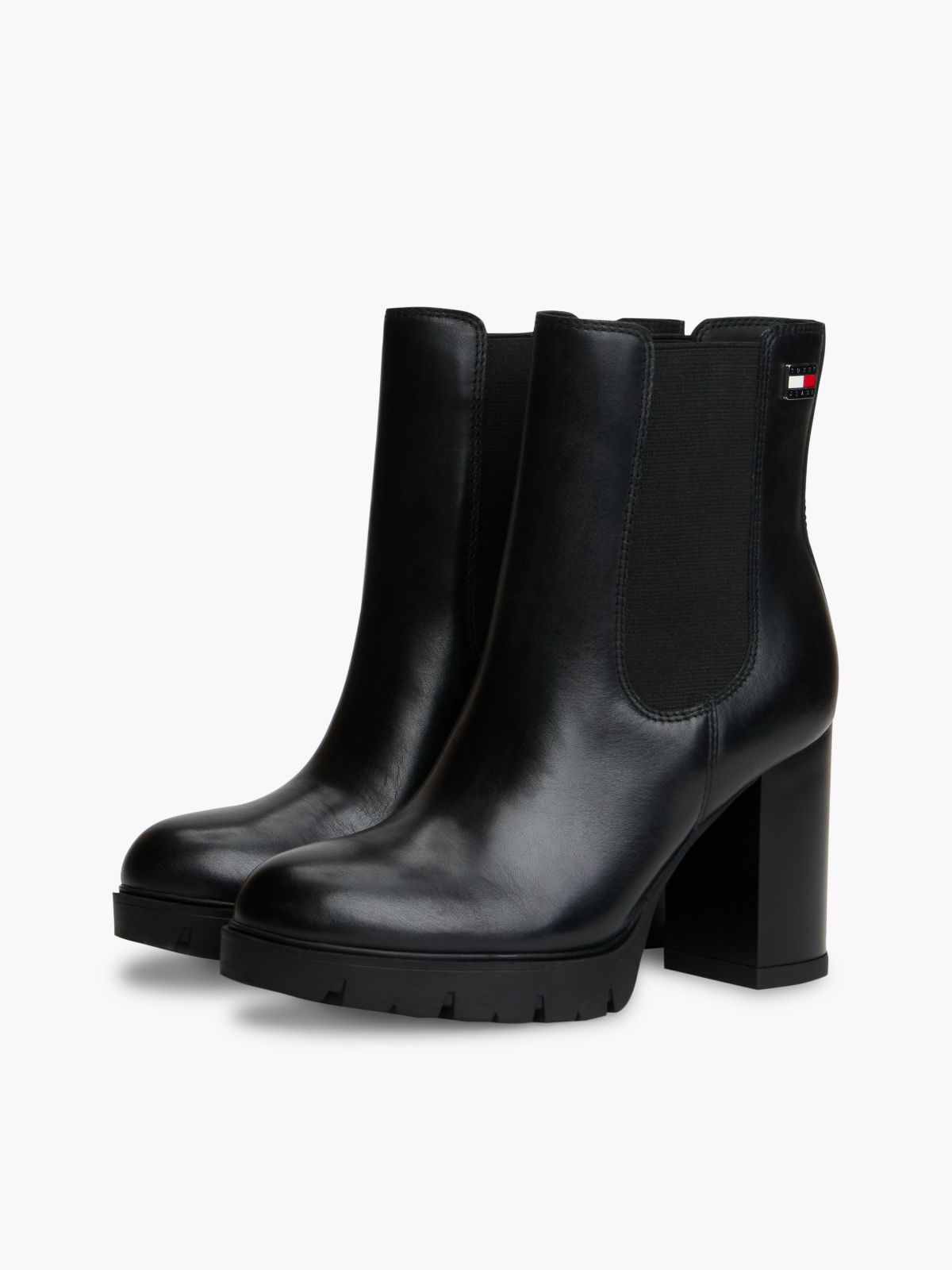 Leather High Block Heel Chelsea Boots — Black