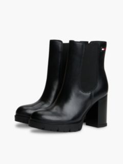 Leather High Block Heel Chelsea Boots — Black 2