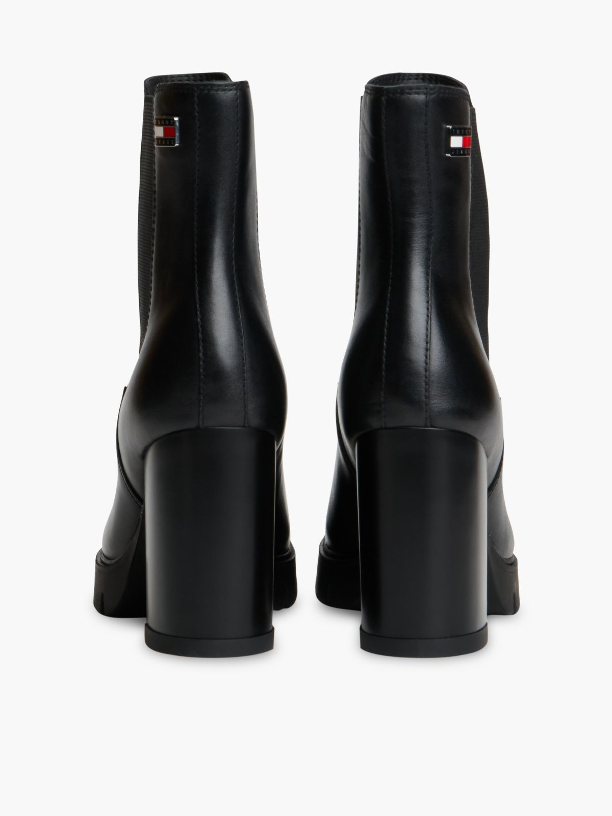 Leather High Block Heel Chelsea Boots — Black