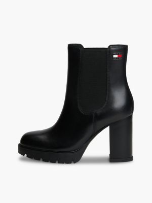 black leather high block heel chelsea boots for women tommy jeans