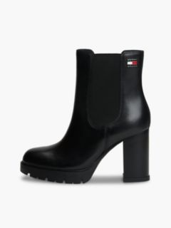 Leather High Block Heel Chelsea Boots — Black 7