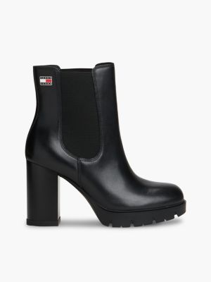 black leather high block heel chelsea boots for women tommy jeans