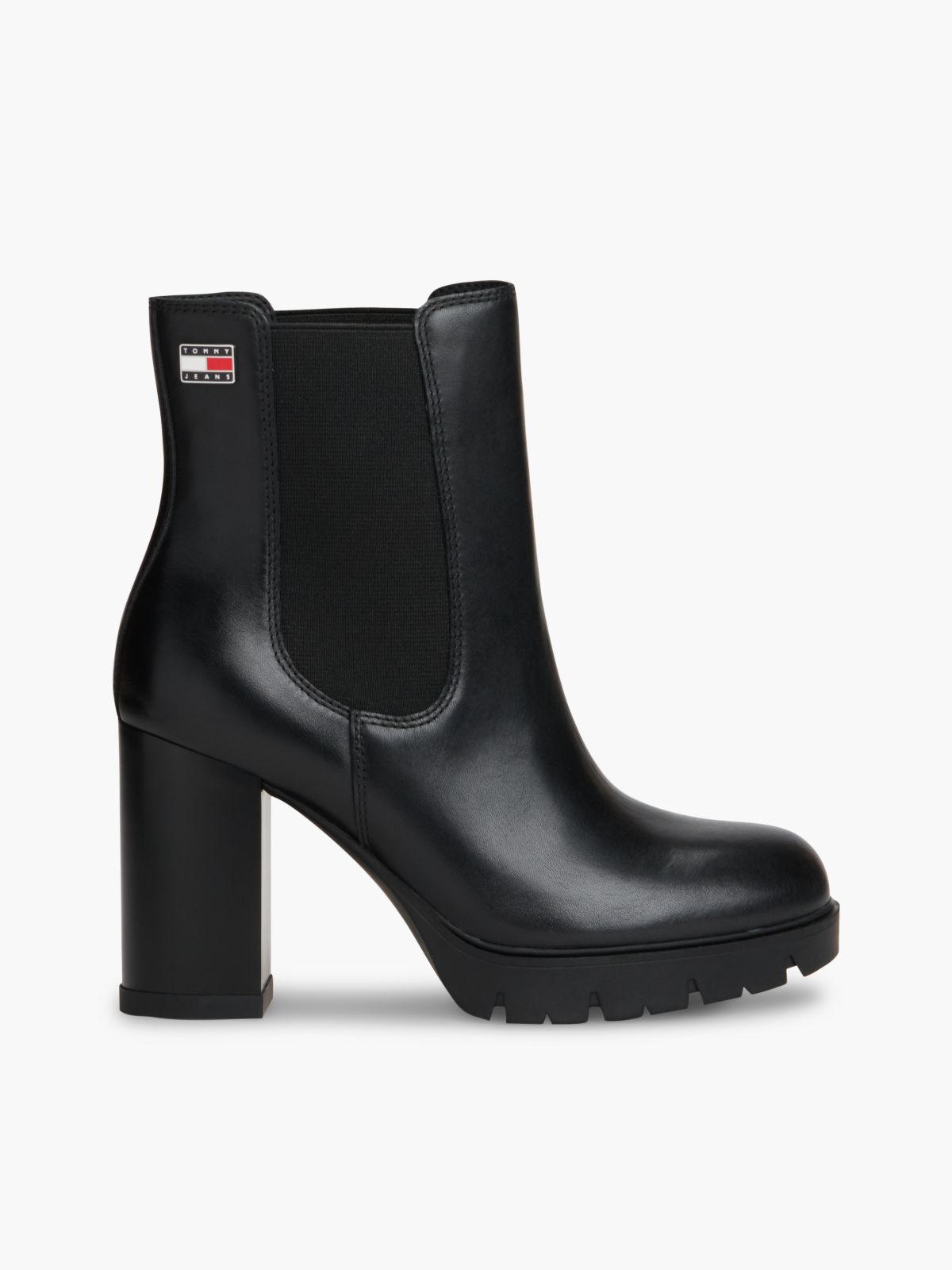 Leather High Block Heel Chelsea Boots — Black