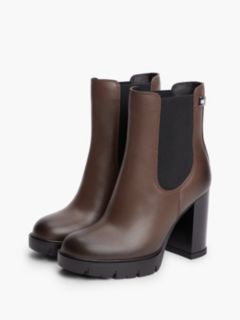 Leather High Block Heel Chelsea Boots — Brown 2
