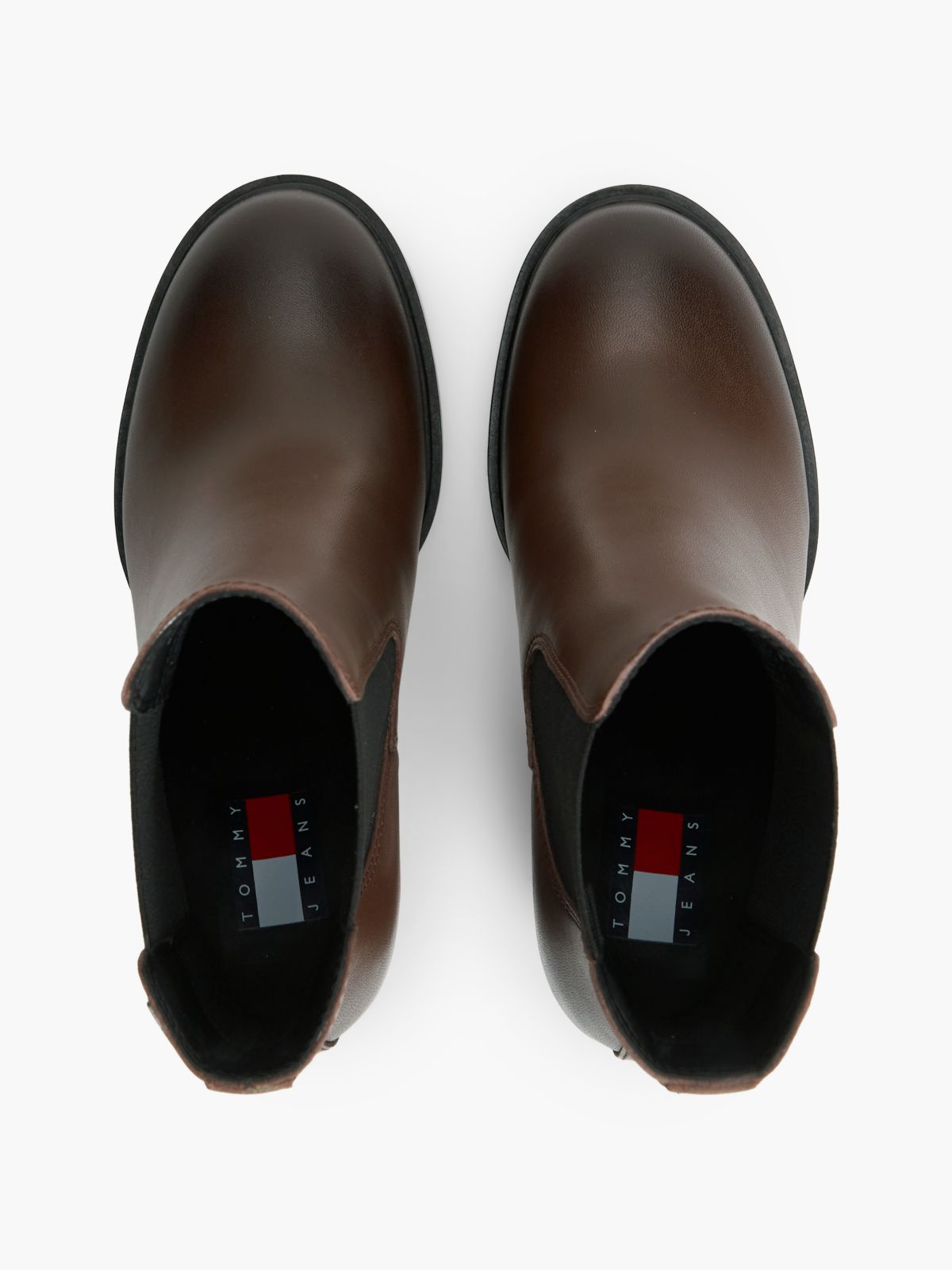 Leather High Block Heel Chelsea Boots — Brown