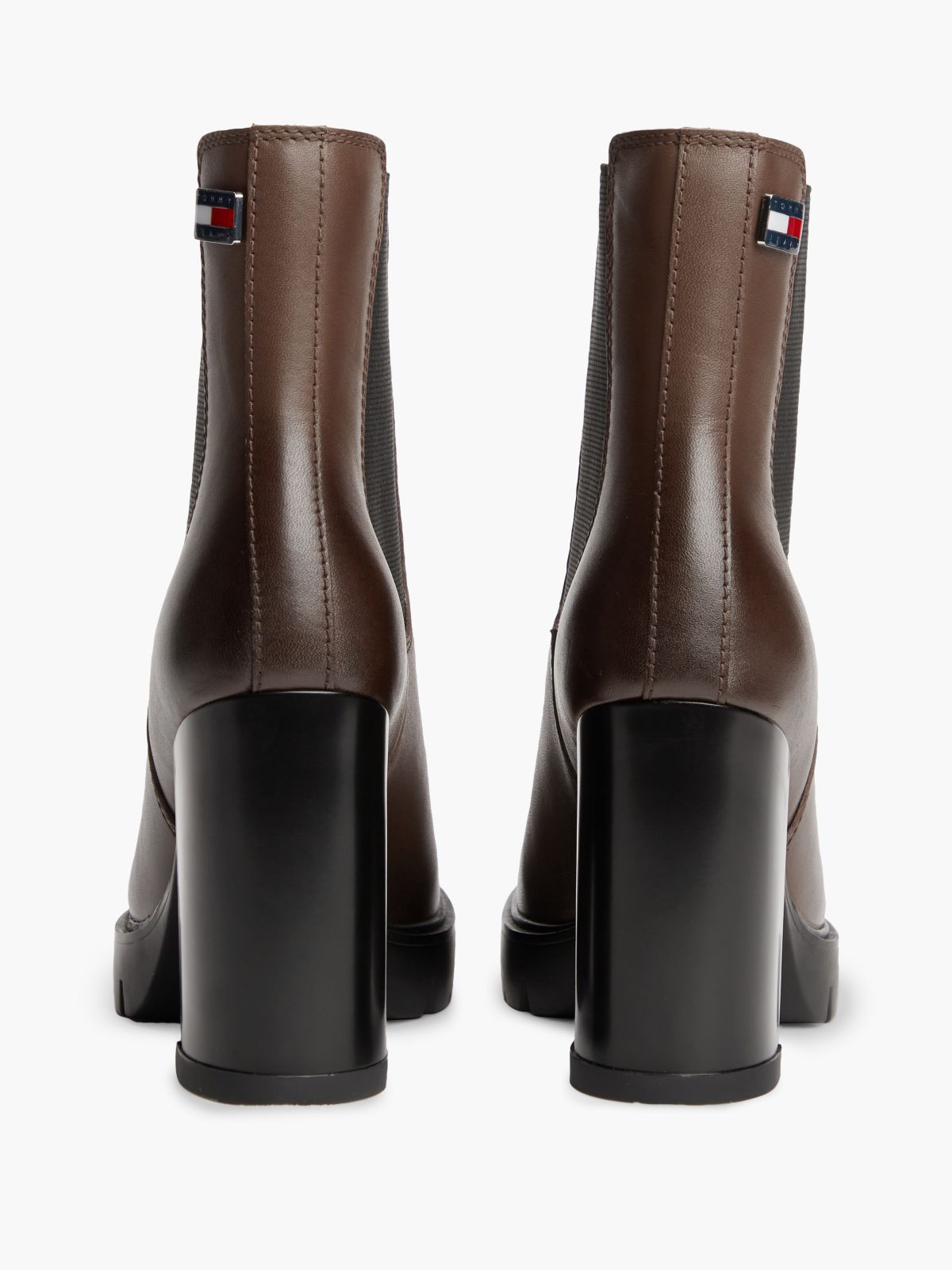 Leather High Block Heel Chelsea Boots — Brown
