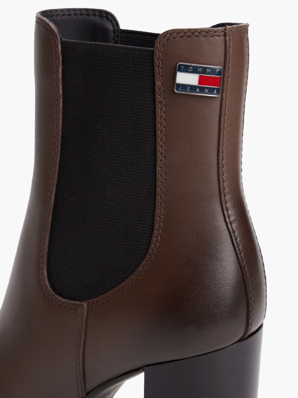 Leather High Block Heel Chelsea Boots — Brown