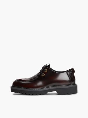 brown archive leather cleat derby shoes for women tommy jeans
