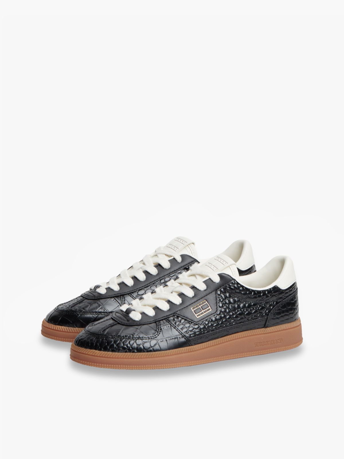The Greenwich Croco-Print Leather Trainers — Black