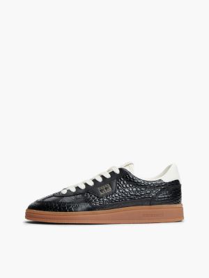 black the greenwich croco-print leather trainers for women tommy jeans