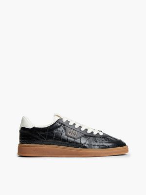 black the greenwich croco-print leather trainers for women tommy jeans