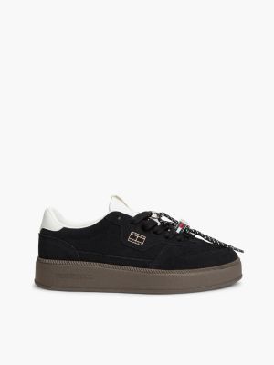 black the greenwich suede logo charm trainers for women tommy jeans
