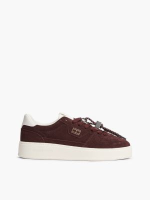 brown the greenwich suede logo charm trainers for women tommy jeans