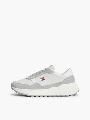 grey retro logo leather cleat chunky trainers for women tommy jeans