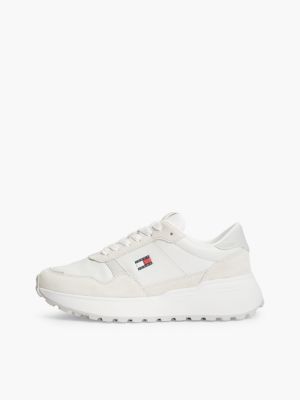 white retro logo leather cleat chunky trainers for women tommy jeans