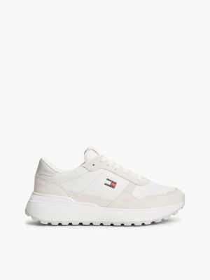 white retro logo leather cleat chunky trainers for women tommy jeans
