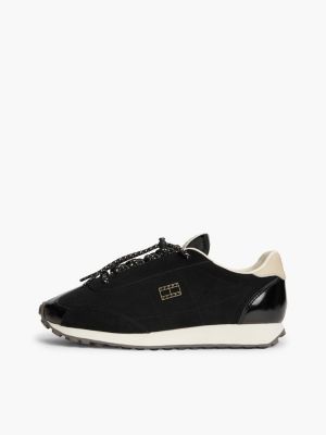 black archive suede speed lace trainers for women tommy jeans