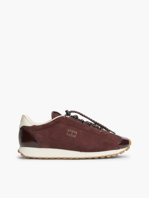 brown archive suede speed lace trainers for women tommy jeans