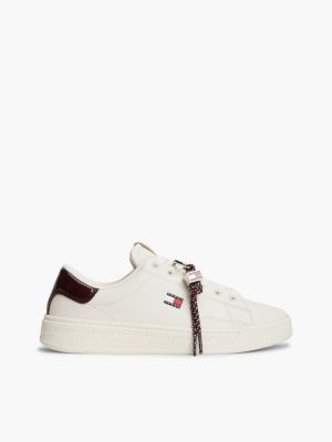 pink sneaker met leer en logobedel voor dames - tommy jeans