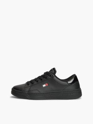 zwart sneaker met leer en logobedel voor dames - tommy jeans