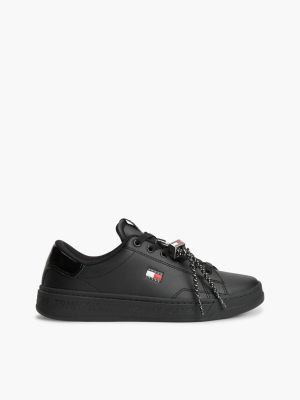 black sneaker met leer en logobedel voor dames - tommy jeans