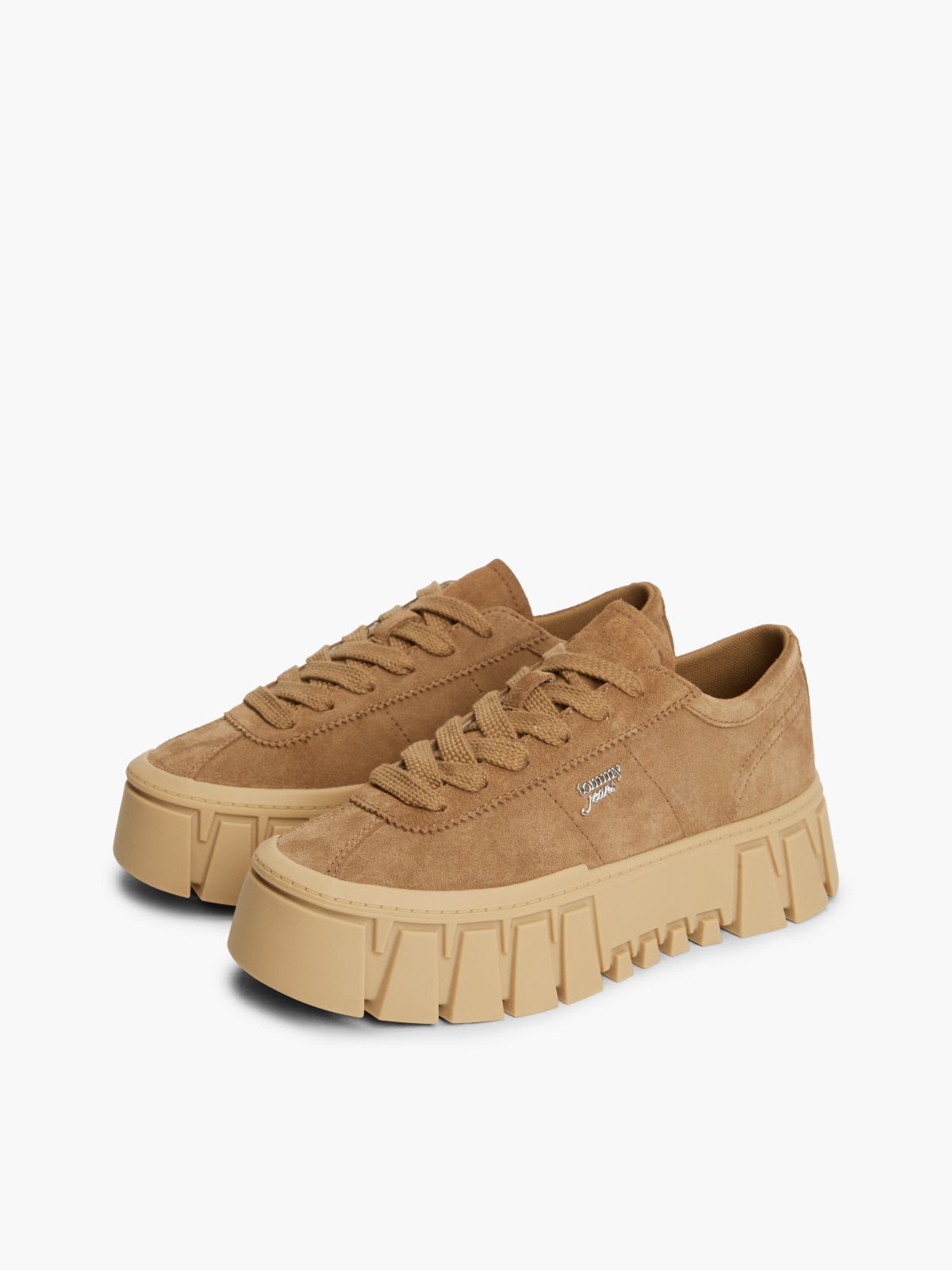Suede Logo Platform Trainers — Brown