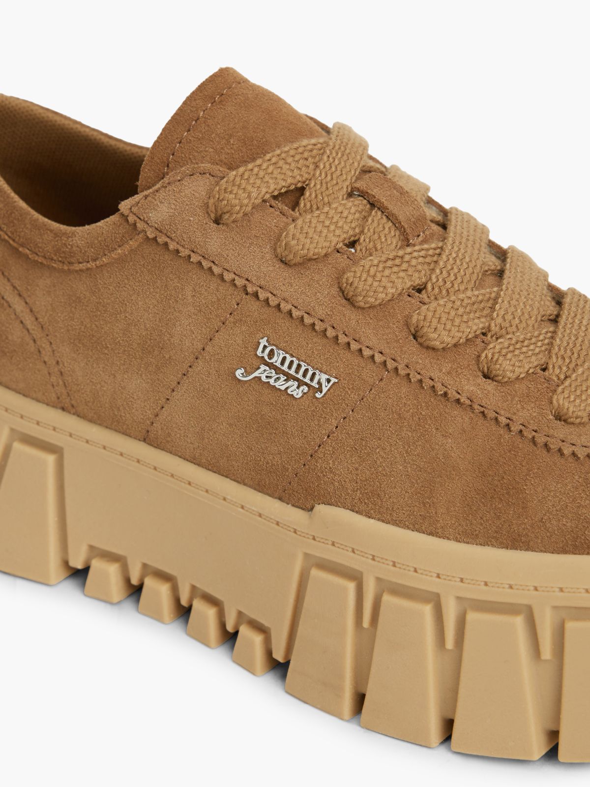 Suede Logo Platform Trainers — Brown