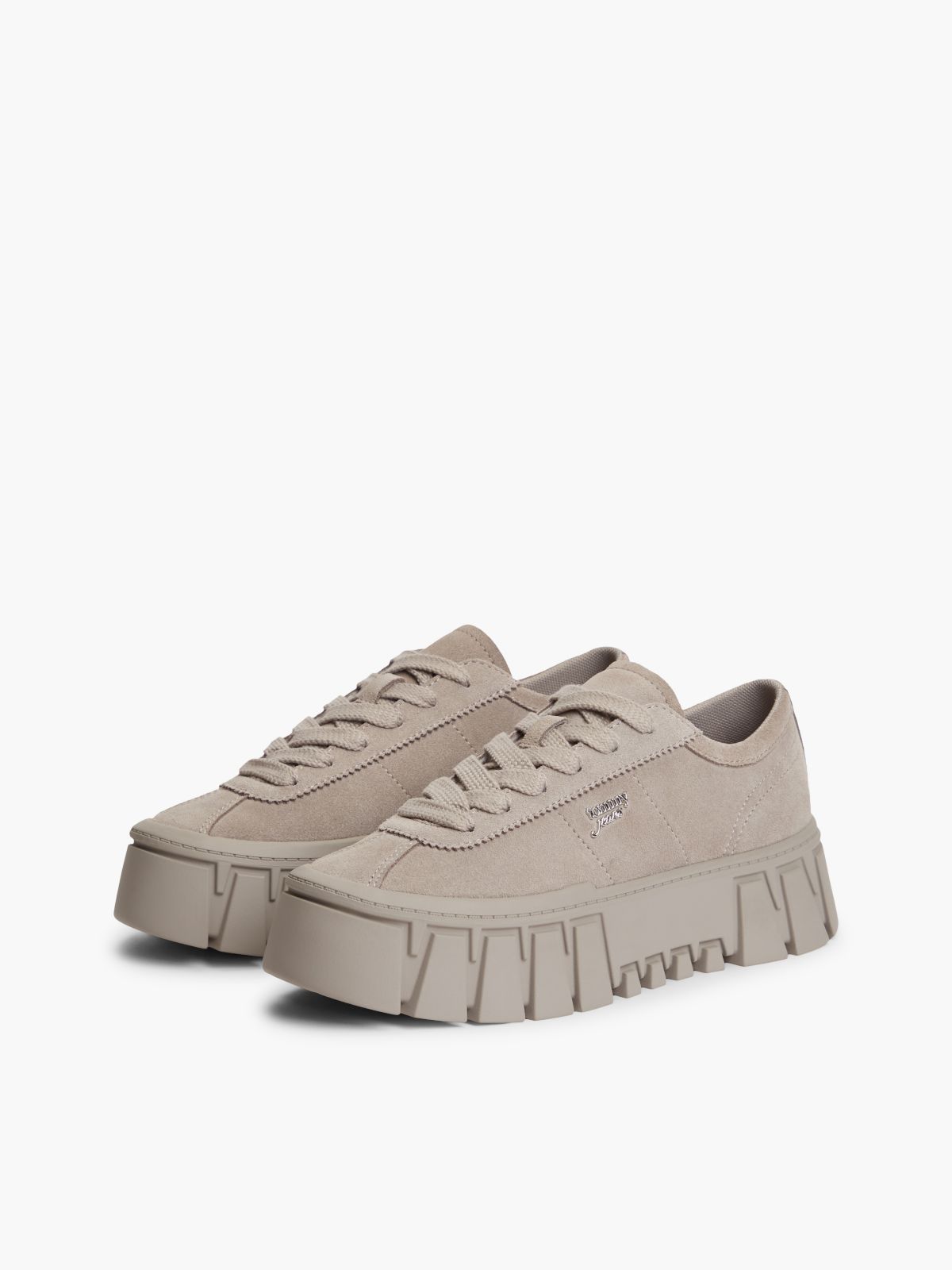 Suede Logo Platform Trainers — Grey
