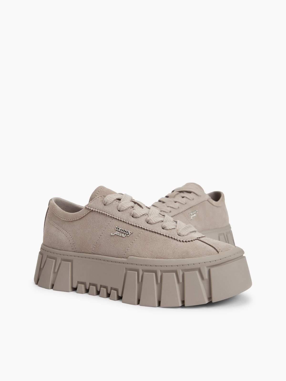 Suede Logo Platform Trainers — Grey