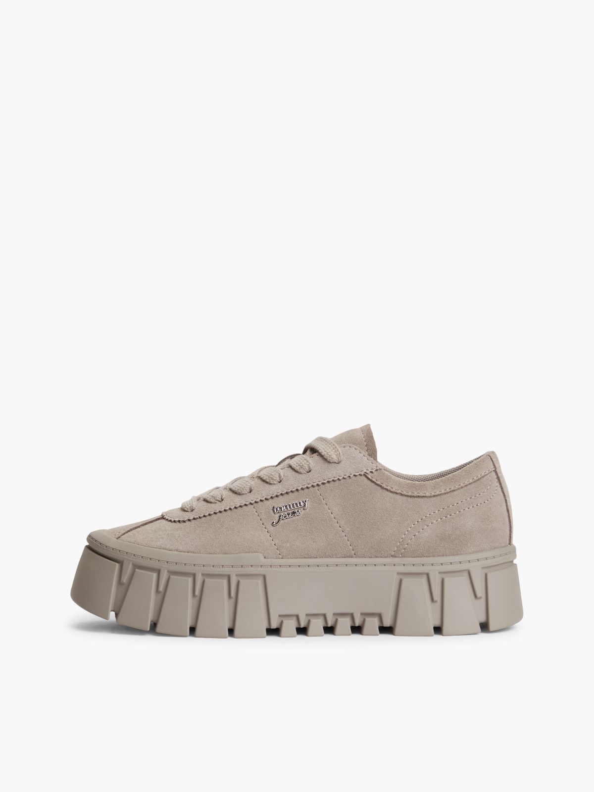 Suede Logo Platform Trainers — Grey