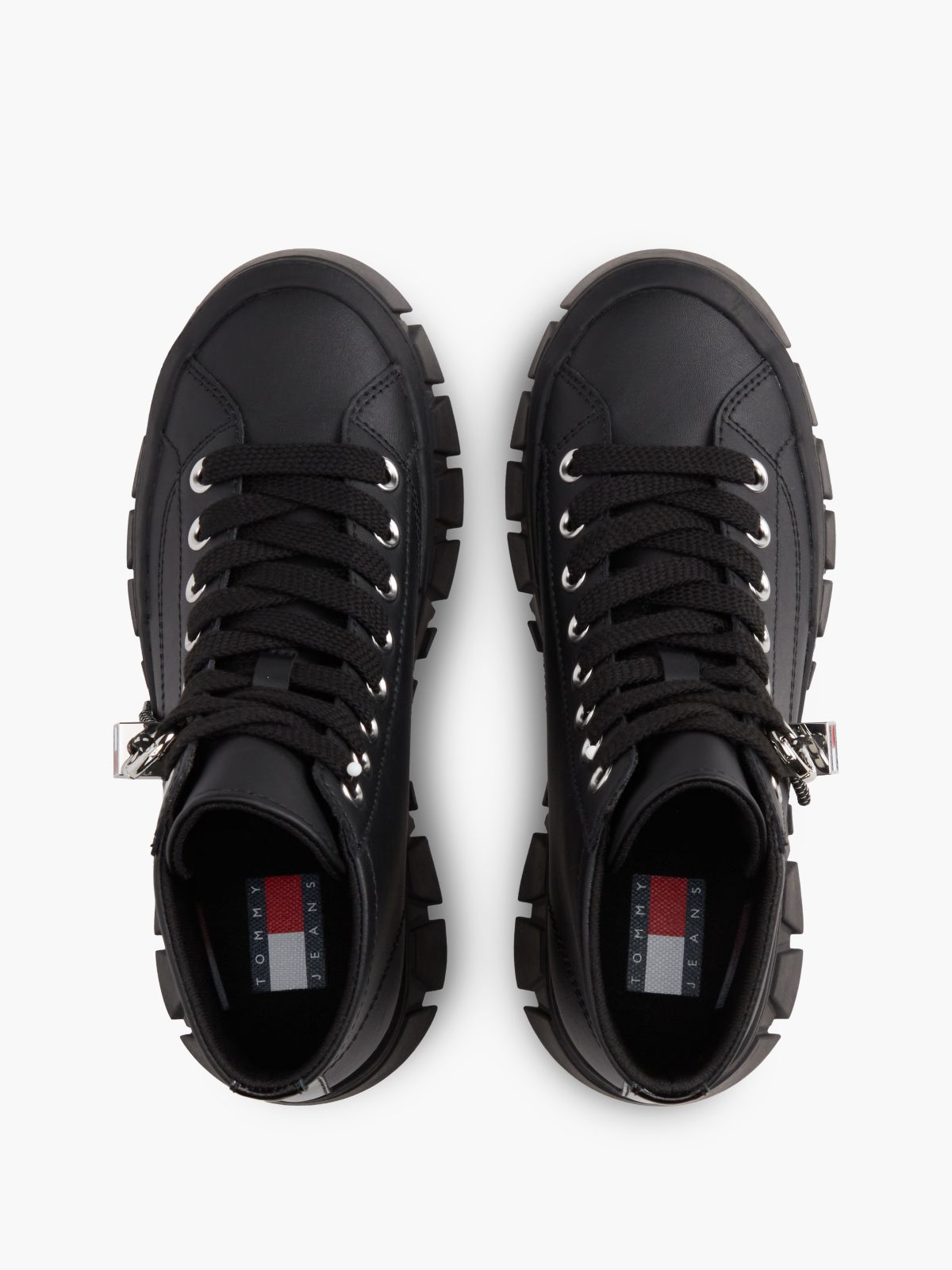 Logo Charm Platform Trainers With Leather — Black