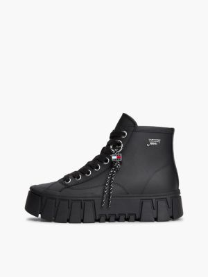black logo charm platform trainers with leather for women tommy jeans