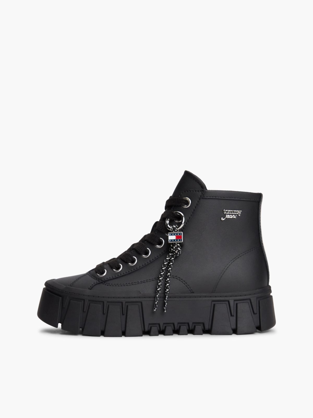 Logo Charm Platform Trainers With Leather — Black