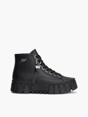 black sneaker met plateauzool, leer en logobedel voor dames - tommy jeans
