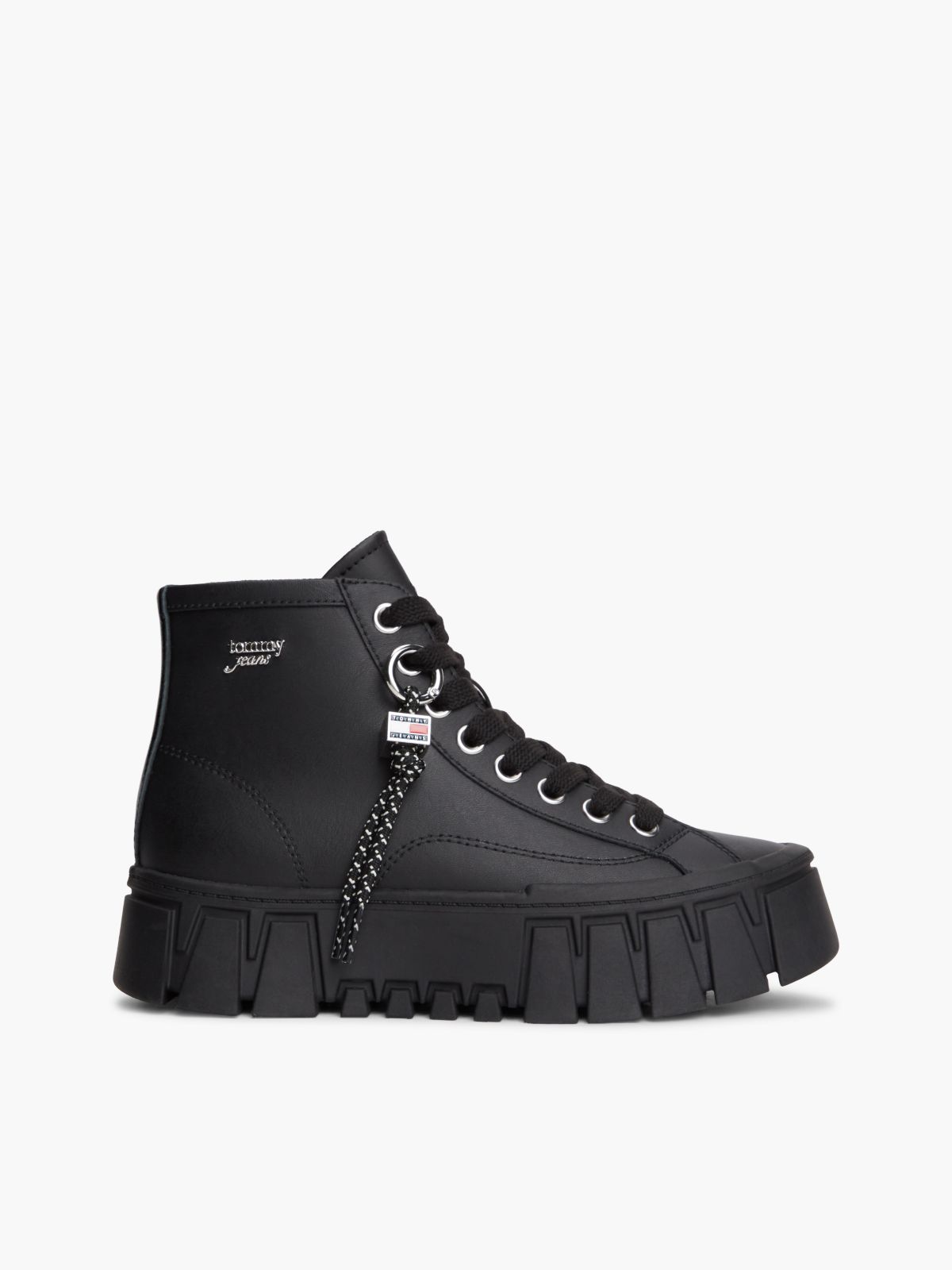 Logo Charm Platform Trainers With Leather — Black
