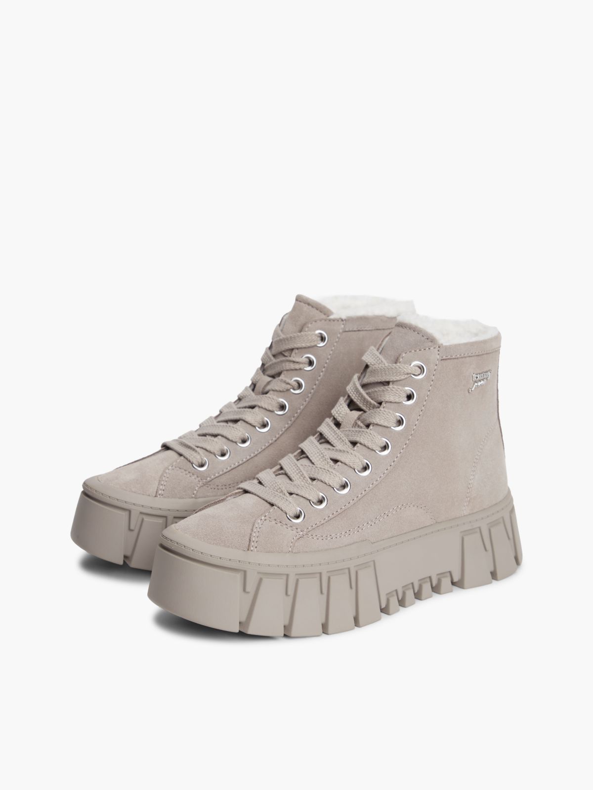 Suede Warm Lined Platform Trainers — Grey
