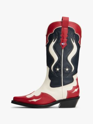bottes cowboy archive emblématiques en cuir bleu pour femmes tommy jeans